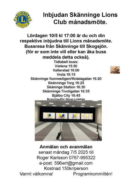 Inbjudan Lions Clubs mote maj 2025